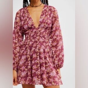 NWT Free People Keep You Mine Printed Mini Dress Boho Size Medium